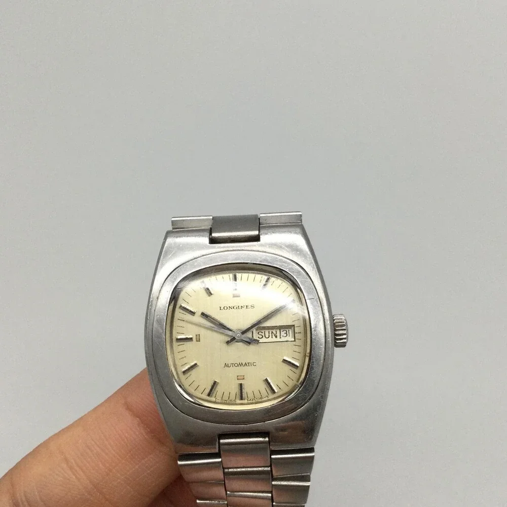 Vintage Longines Mens Watch 27mm Cream Dial Automatic Day Date Stainless 6.25